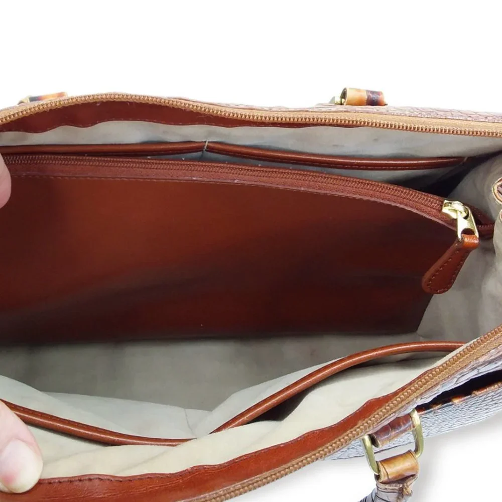 Vtg Brahmin Toasted Melbourne Stacy Crossbody Bag Croc Embossed Leather Brass - Picture 15 of 16